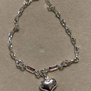 Silver 925 Heart Charm Bracelet 8”